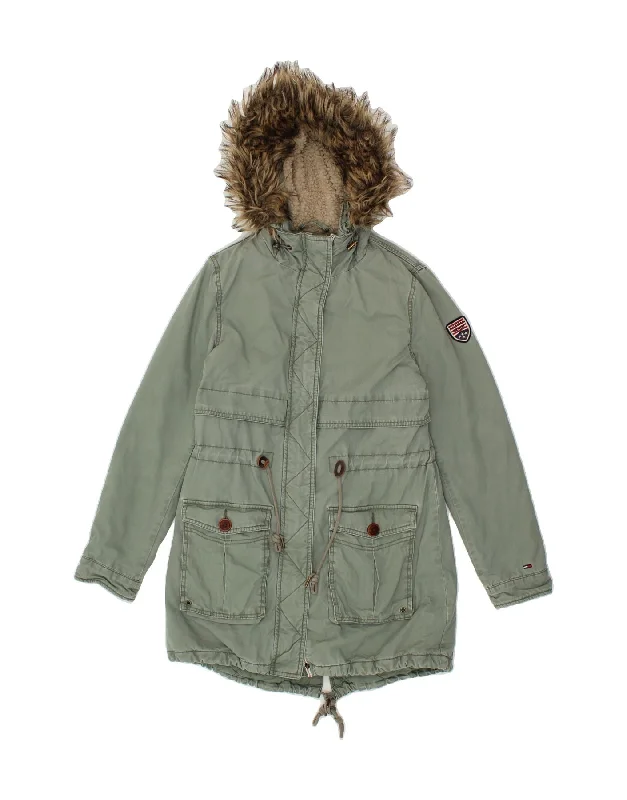Women's Stylish Professional Apparel TOMMY HILFIGER Womens Hooded Parka Jacket UK 10 Small Green Cotton Women's Stylish Professional Apparel TOMMY HILFIGER Womens Hooded Parka Jacket UK 10 Small Green Cotton