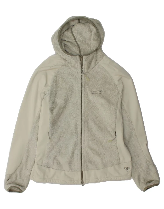Earthy Tones JACK WOLFSKIN Womens Hooded Fleece Jacket UK 18 XL White Polyester