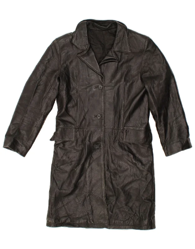 Women's Chic Outfit VINTAGE Womens Leather Coat UK 10 Small Black Leather
