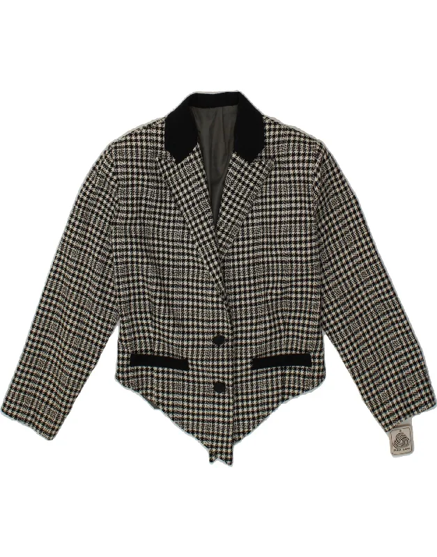 Women's Plus-Size Clothes VINTAGE Womens Crop 2 Button Blazer Jacket IT 46 Large Black Houndstooth Women's Plus-Size Clothes VINTAGE Womens Crop 2 Button Blazer Jacket IT 46 Large Black Houndstooth