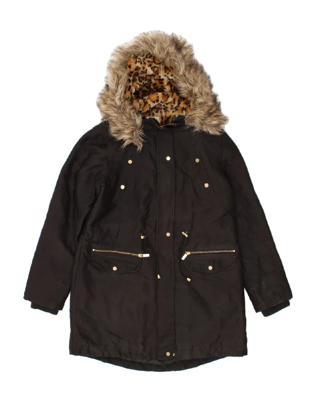 Women's Trendy Outfits OASIS Womens Hooded Parka Jacket UK 10 Small Black Cotton
