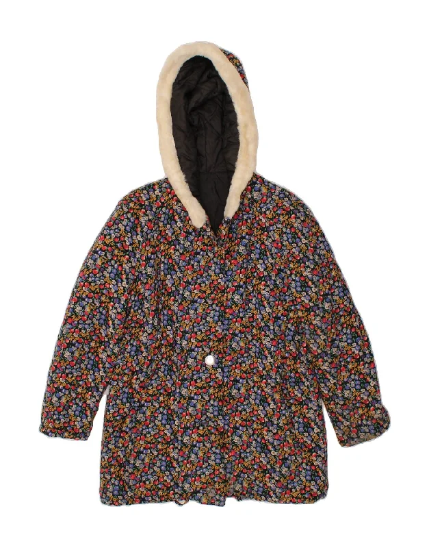 Women's Trendy Casual Outfit VINTAGE Womens Hooded Windbreaker Jacket UK 16 Large Multicoloured Floral