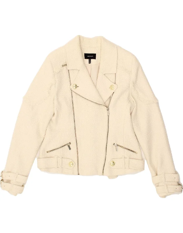 Flash Discount KAREN MILLEN Womens Crop Bomber Jacket UK 14 Medium Off White Cotton
