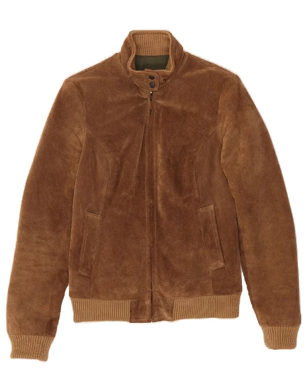 Clothing Brands SCOUT Womens Suede Bomber Jacket UK 14 Medium Brown Leather