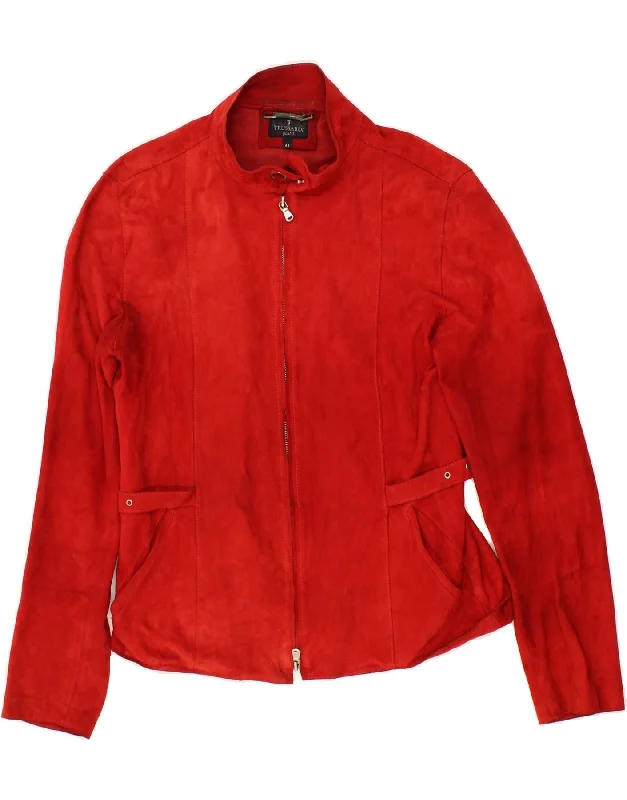 Glamorous Evening Wear TRUSSARDI JEANS Womens Leather Jacket IT 44 Medium Red Leather