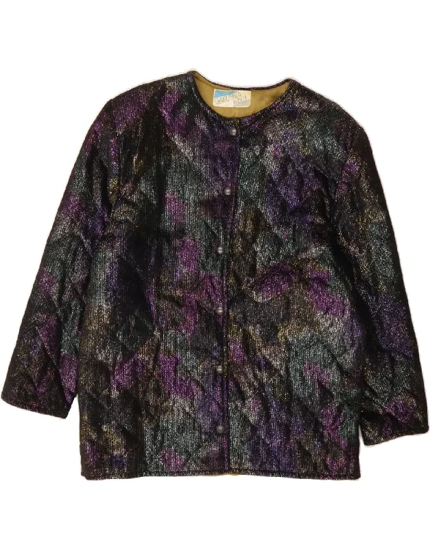 Affordable Trendy Clothes For Women VINTAGE Womens Abstract Pattern 3/4 Sleeve Quilted Jacket EU 46 XL Purple