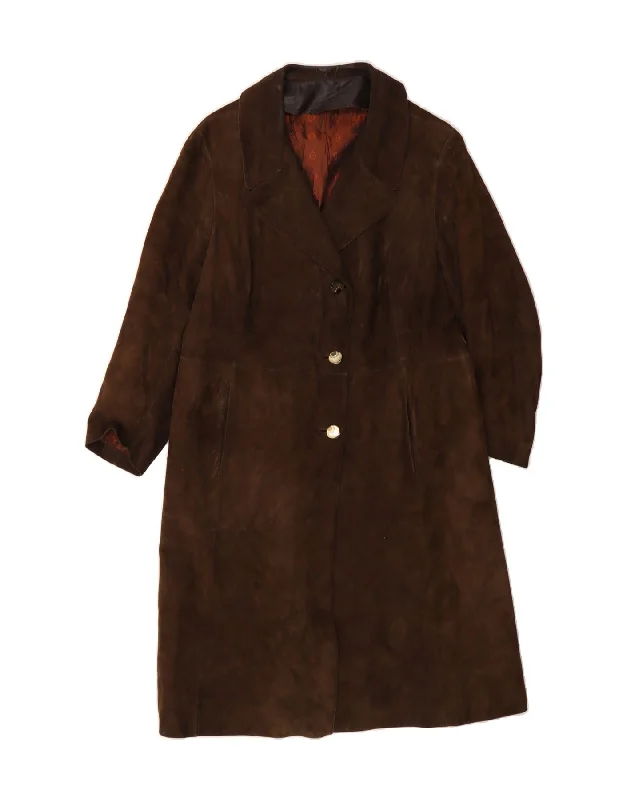 Easygoing Women's Style VINTAGE Womens Suede Overcoat UK 16 Large Brown