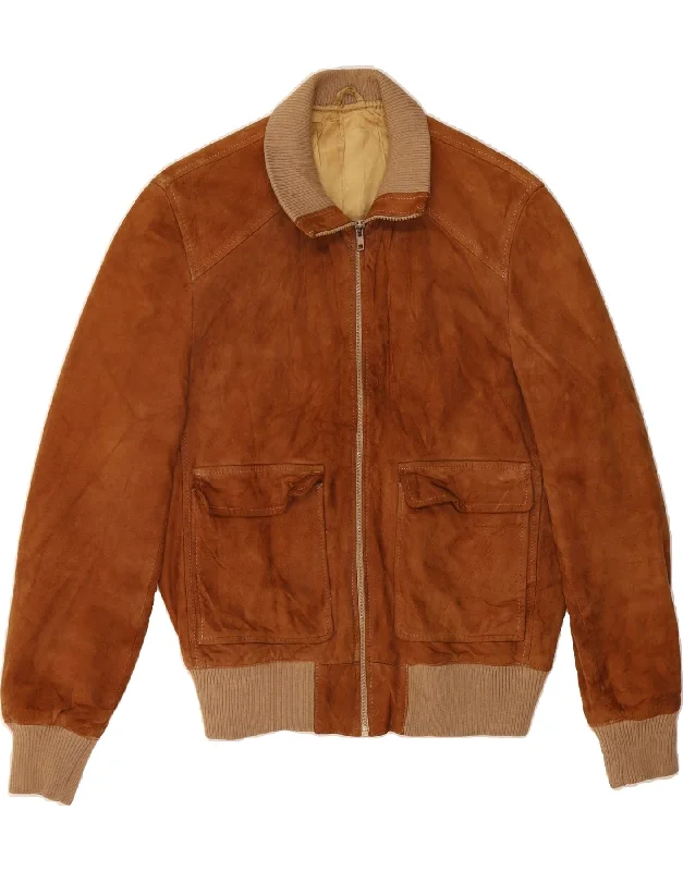 Women's Professional Outfit VINTAGE Womens Suede Bomber Jacket IT 50 XL Brown Suede