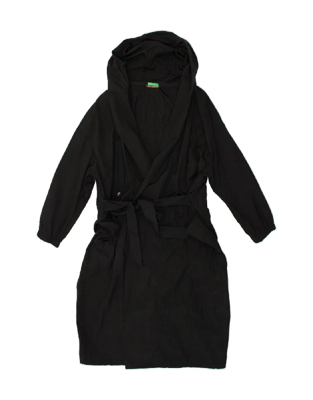 Women's Casual Attire BENETTON Womens Graphic Hooded Overcoat UK 10 Small Black Polyamide Women's Casual Attire BENETTON Womens Graphic Hooded Overcoat UK 10 Small Black Polyamide