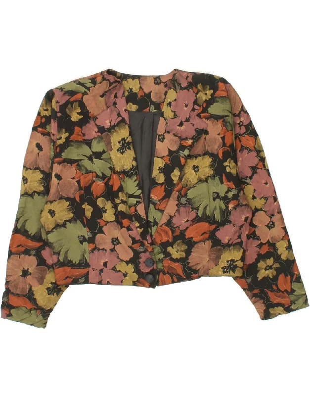 Stylish Women's Apparel VINTAGE Womens Crop Blazer Jacket UK 14 Medium Multicoloured Floral Stylish Women's Apparel VINTAGE Womens Crop Blazer Jacket UK 14 Medium Multicoloured Floral