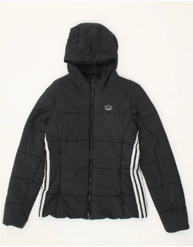 Chic Wardrobe ADIDAS Womens Hooded Padded Jacket UK 10 Small Black Polyester