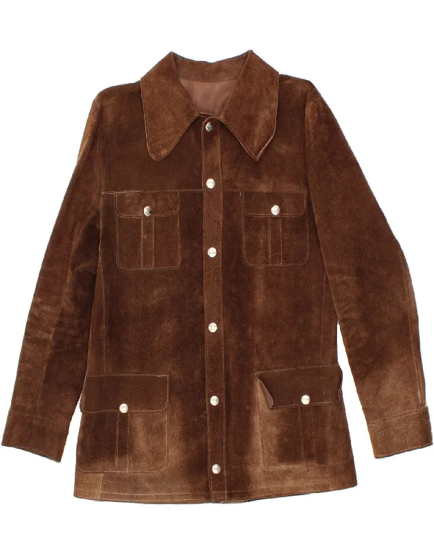 Women's Chic Outerwear Attire VINTAGE Womens Suede Jacket UK 14 Medium Brown
