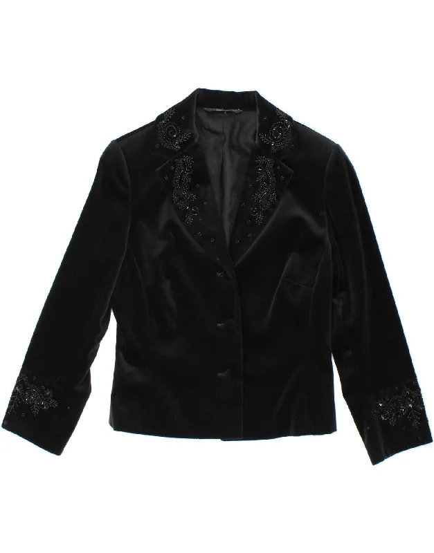 Chic Women's Clothing for Date Nights LAURA ASHLEY Womens 3 Button Blazer Jacket UK 12 Medium  Black Floral