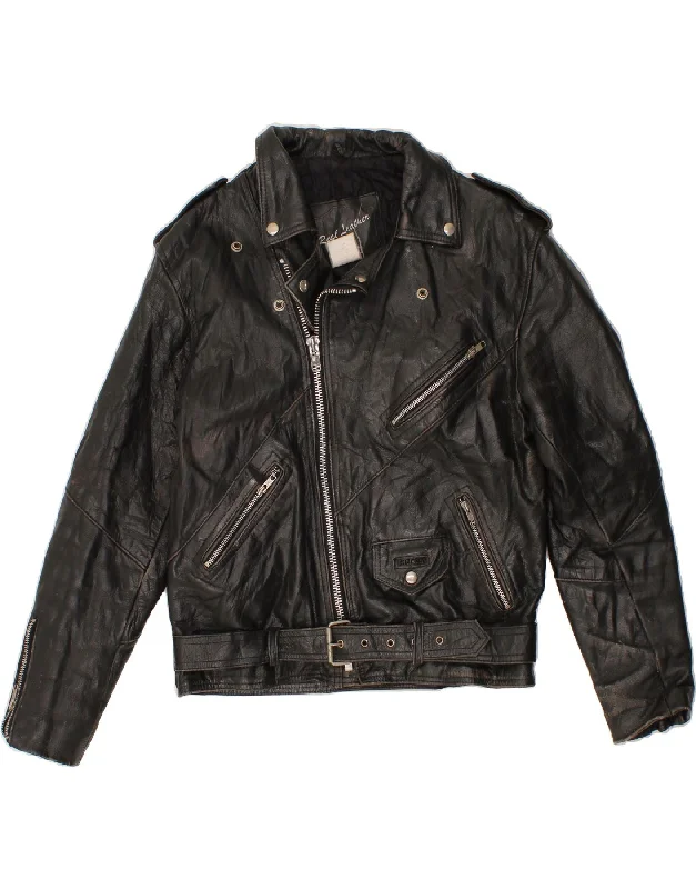 Relaxed Fit Women's Fashion VINTAGE Womens Leather Biker Jacket IT 56 4XL Black Leather