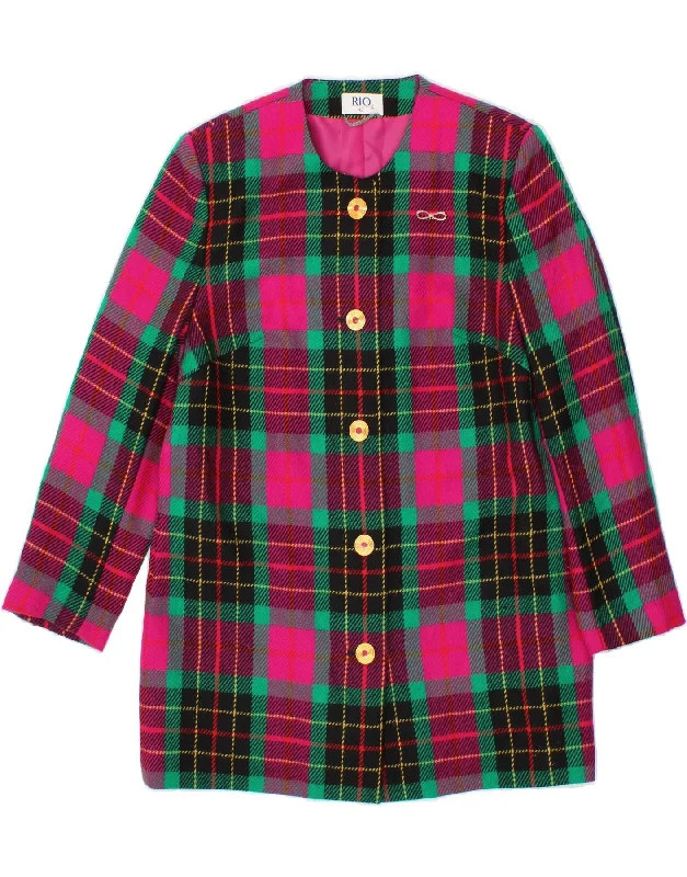 Elegant Women's Fashion RIO Womens 3/4 Sleeve Overcoat IT 42 Medium Pink Check Wool