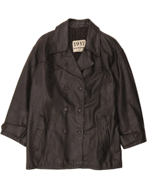 Modern Women's Apparel ANTICA PELLERIA Womens Double Breasted Leather Coat UK 16 Large Black