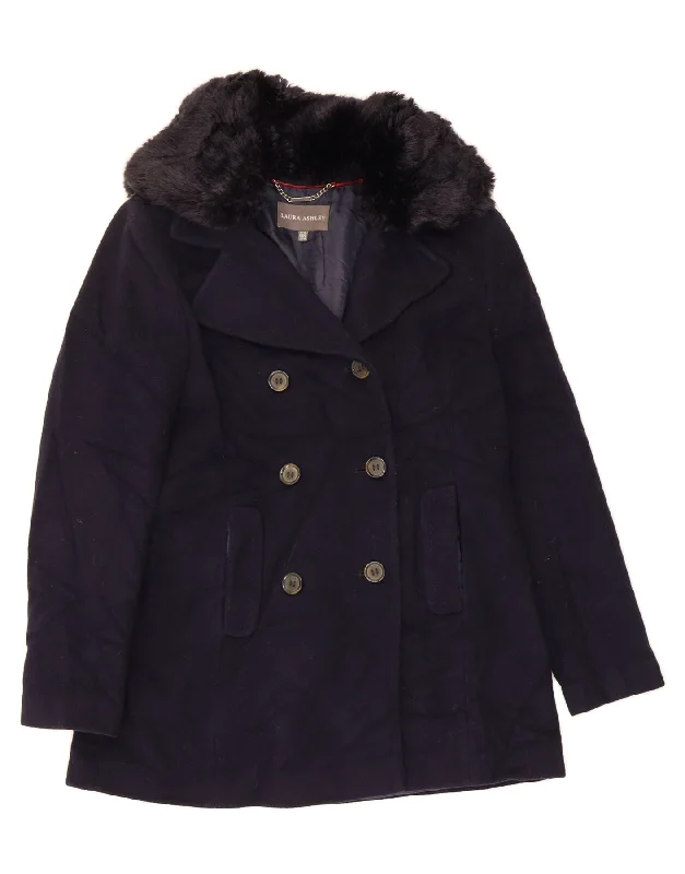 Chic Wardrobe LAURA ASHLEY Womens Pea Coat UK 12 Medium Navy Blue Wool