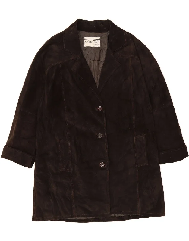 Women's Vacation Outfit Set VINTAGE Womens Suede Overcoat UK 14 Medium Brown Leather