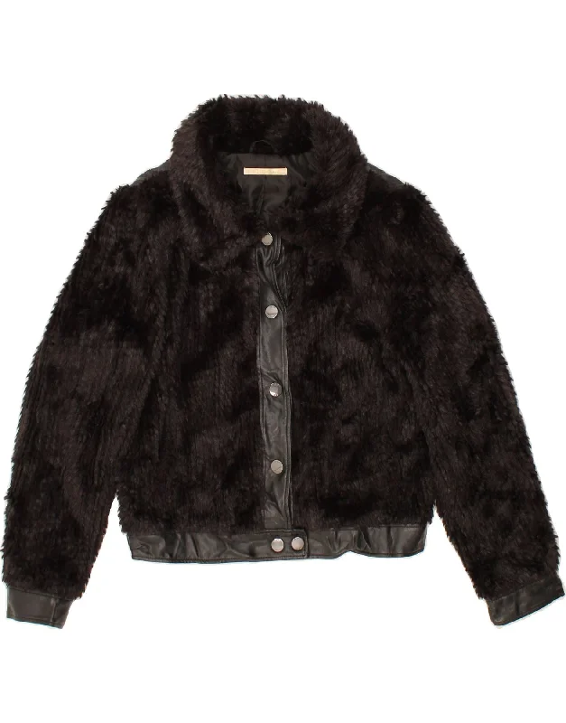 Luxury Women's Clothes GAUDI Womens Faux Fur Bomber Jacket IT 48 XL Black Viscose