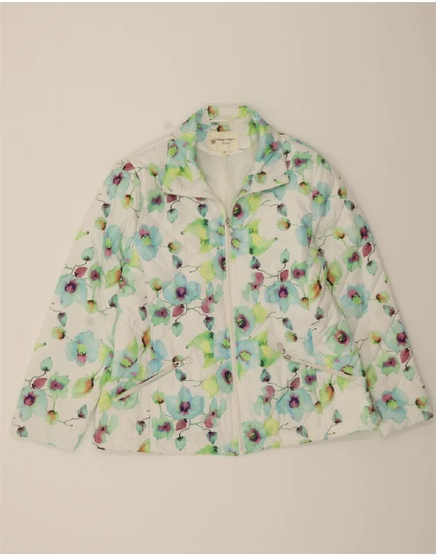 Women's Chic Outerwear Outfit CLODAGH CALLAGHAN Womens Padded Jacket UK 18 XL White Floral Polyester Women's Chic Outerwear Outfit CLODAGH CALLAGHAN Womens Padded Jacket UK 18 XL White Floral Polyester
