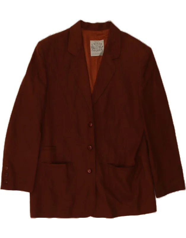 Women's Clothing Brands BENETTON Womens 3/4 Sleeve 3 Button Blazer Jacket IT 46 Large Brown