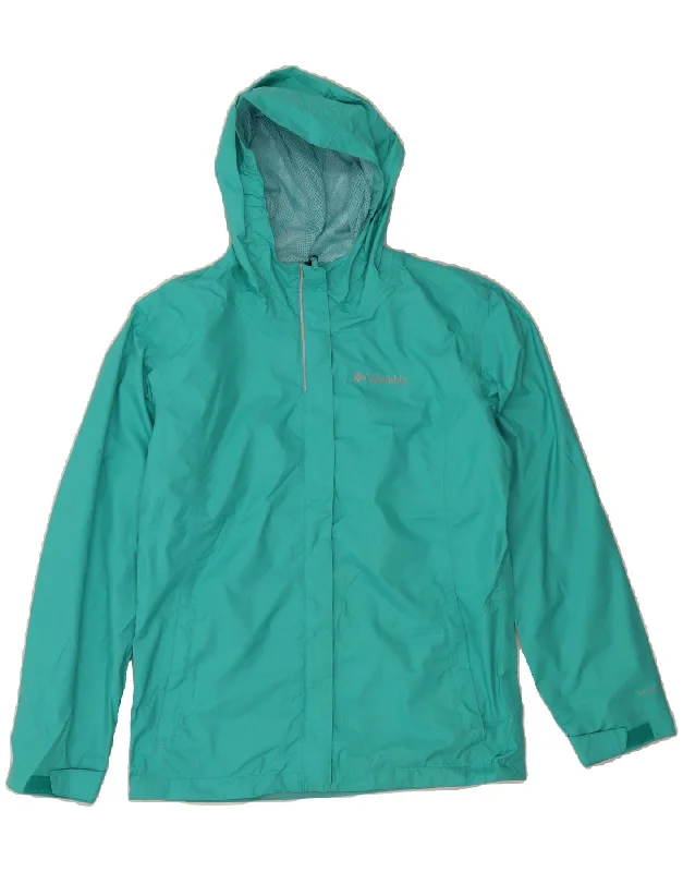 Modern Women's Fashion with Vintage Touches COLUMBIA Womens Hooded Rain Jacket UK 14/16 Large Turquoise Nylon