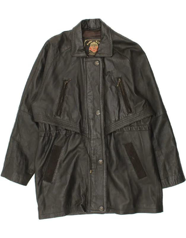 Women's Chic Outerwear Attire VINTAGE Womens Leather Jacket IT 42 Medium Black Leather