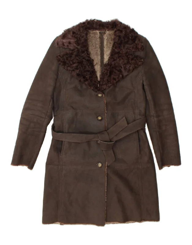 Chic Clothing For Women VINTAGE Womens Shearling Coat IT 42 Medium Brown