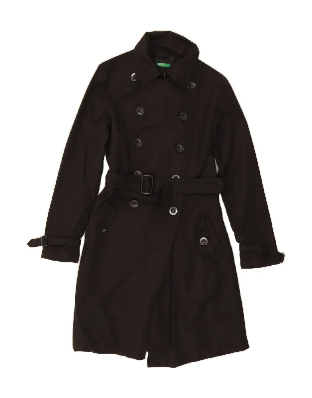 Online Shopping Boutiques BENETTON Womens Trench Coat IT 40 Small Black Cotton