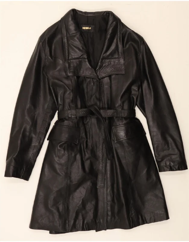 Bold and Elegant Women's Fashion VINTAGE Womens Leather Coat IT 48 XL Black Leather