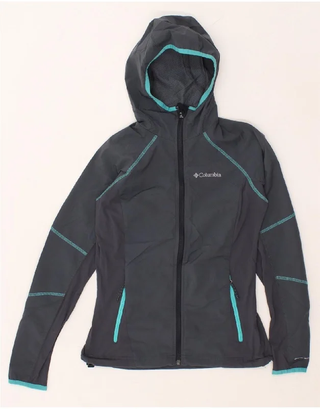 Online Clothing Boutiques COLUMBIA Womens Hooded Rain Jacket UK 6 XS Grey Polyester