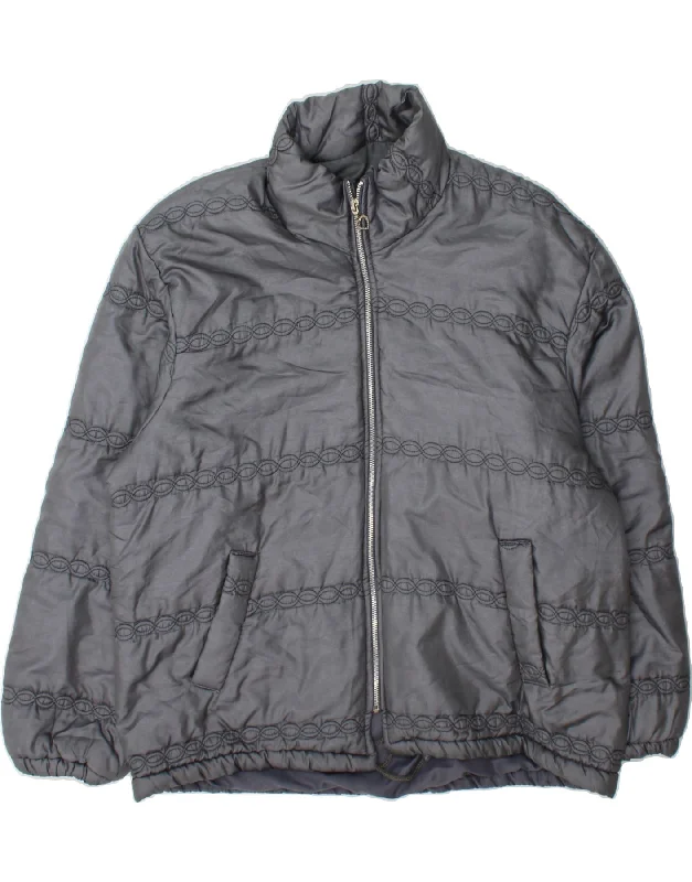 Timeless Women's Clothing VINTAGE Womens Padded Jacket UK 20 2XL Grey Geometric