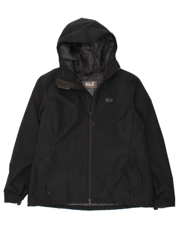 Plus Size Women's Fashion and Clothing JACK WOLFSKIN Womens Hooded Rain Jacket UK 20 2XL Black Polyester