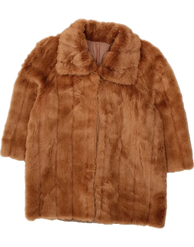 Casual Style for Busy Women VINTAGE Womens Faux Fur Overcoat UK 14 Medium Brown