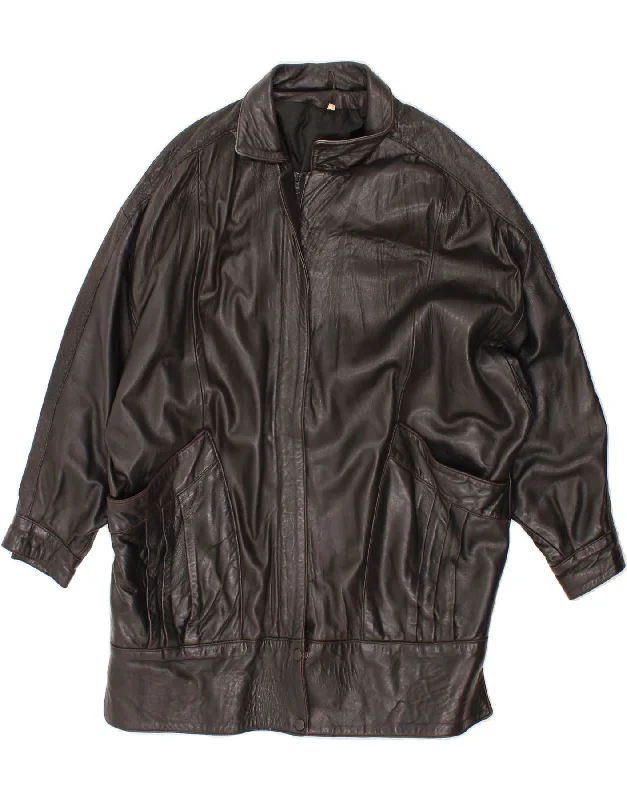 Elegant Women's Fashion VINTAGE Womens Oversized Leather Coat UK 16 Large Black Leather Elegant Women's Fashion VINTAGE Womens Oversized Leather Coat UK 16 Large Black Leather