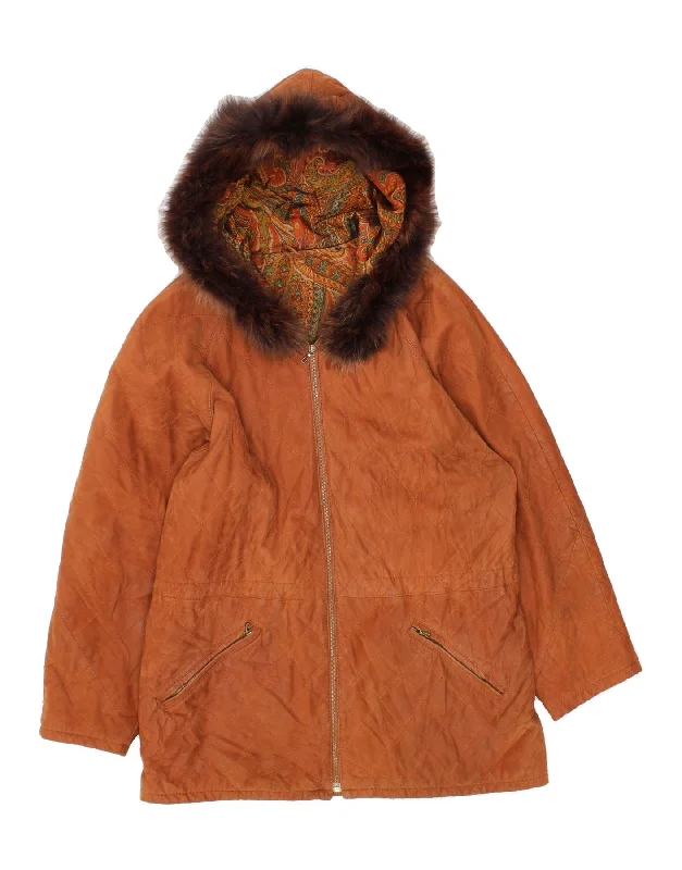 Women's Outfit For The Office VINTAGE Womens Hooded Quilted Overcoat EU 46 XL Brown