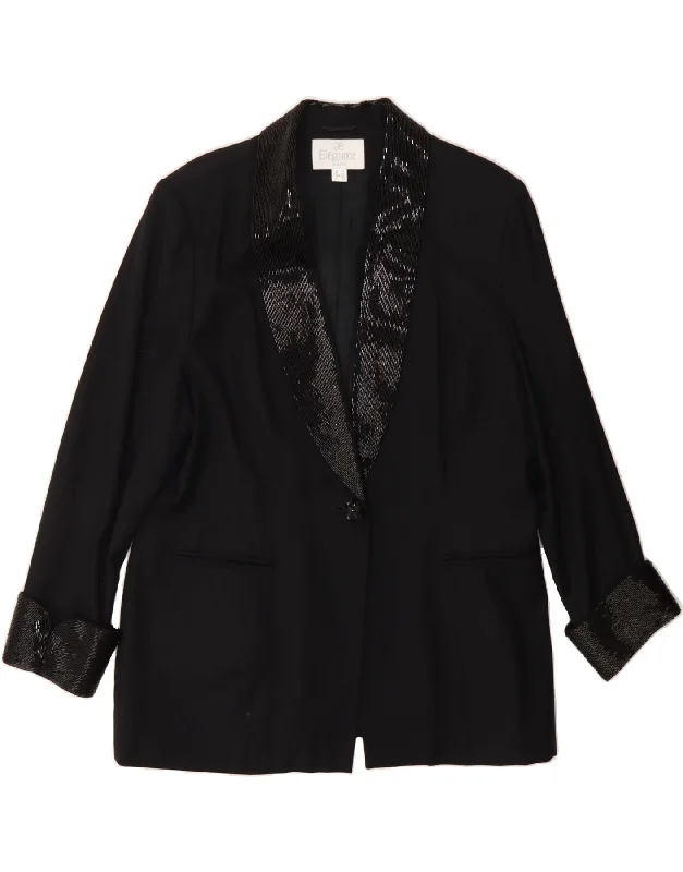 Fashionable Women's Wardrobe ELEGANCE Womens 1 Button Blazer Jacket UK 20 2XL Black Wool