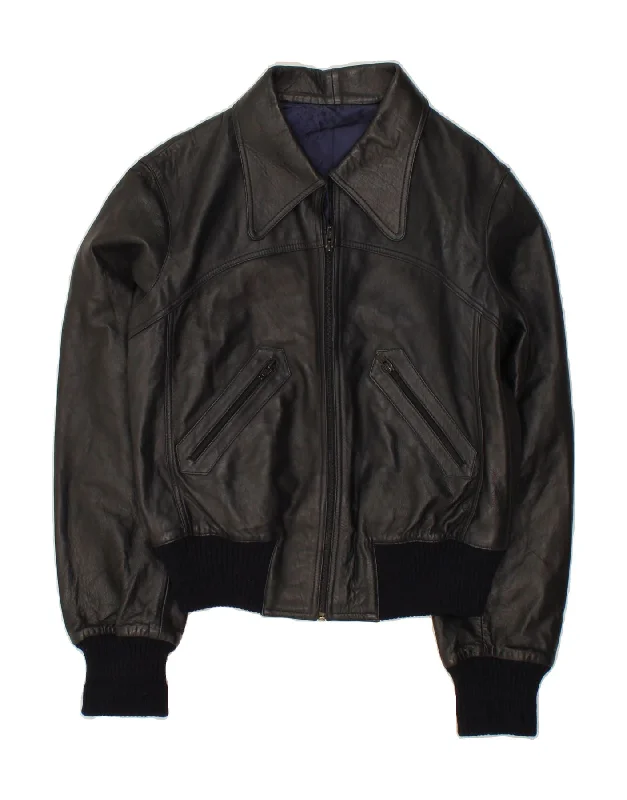 Women's High-Fashion Attire VINTAGE Womens Leather Jacket UK 16 Large Black