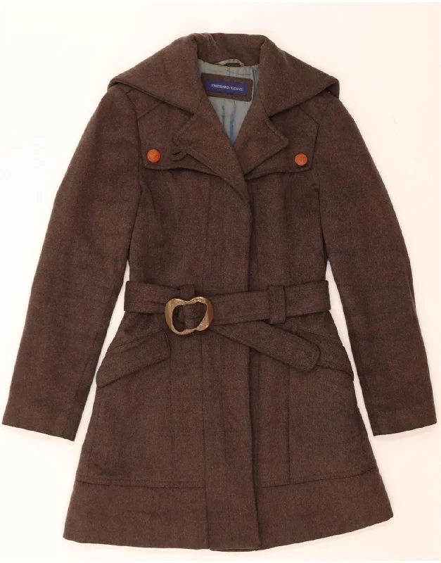Graceful Fashion TRUSSARDI Womens Trench Coat IT 44 Medium Brown Wool