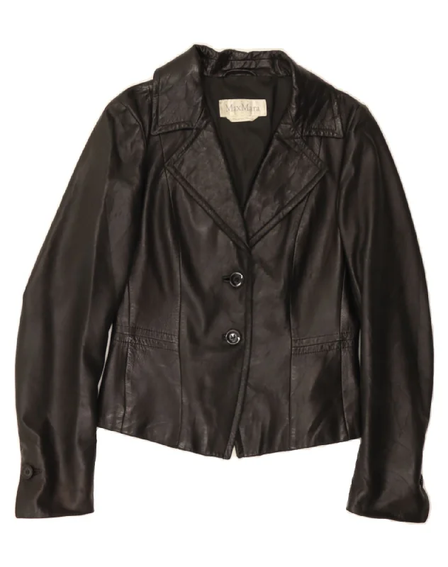Women's Workout Clothing MAX MARA Womens Leather Jacket UK 8 Small Black Leather