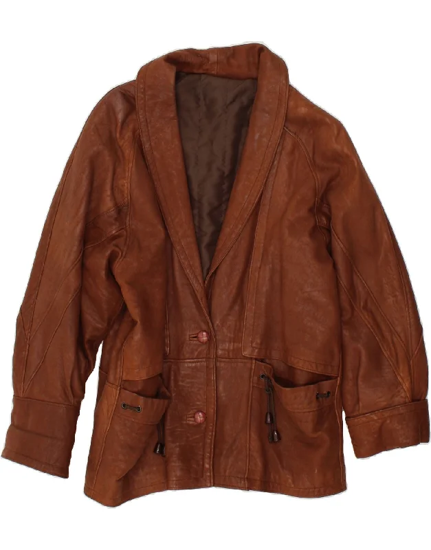 Chic Women's Attire VINTAGE Womens Leather Jacket UK 14 Large Brown Leather