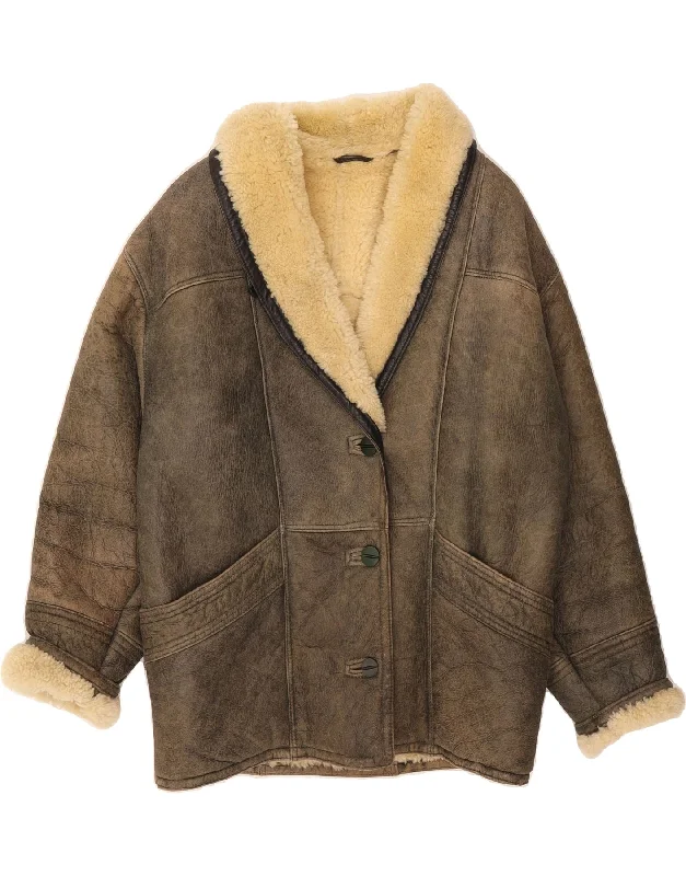Women's Clothing Boutique VINTAGE Womens Shearling Jacket IT 42  Medium Green Shearling
