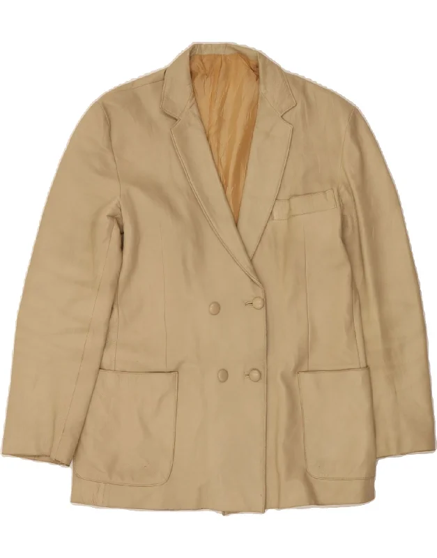 Comfortable Outfit For Women VINTAGE Womens Leather Double Breasted Blazer Jacket UK 16 Large Beige