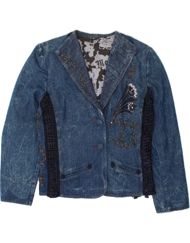 Classic Women's Clothing Styles VINTAGE Womens Graphic Denim Jacket IT 44 Medium Blue Colourblock Classic Women's Clothing Styles VINTAGE Womens Graphic Denim Jacket IT 44 Medium Blue Colourblock