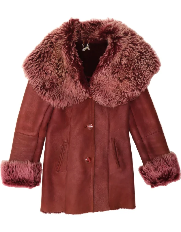 Comfy Women's Outfits for Daily Wear REISLER Womens Shearling Coat UK 10 Small Maroon