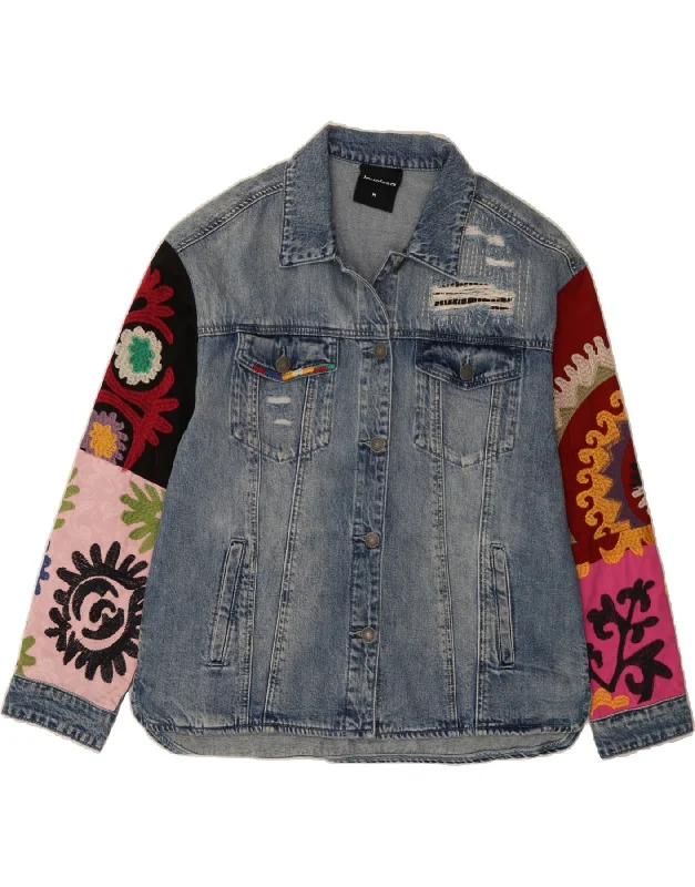 Women's Sporty Chic Clothes DESIGUAL Womens Distressed Graphic Denim Jacket UK 14 Medium Blue Cotton Women's Sporty Chic Clothes DESIGUAL Womens Distressed Graphic Denim Jacket UK 14 Medium Blue Cotton