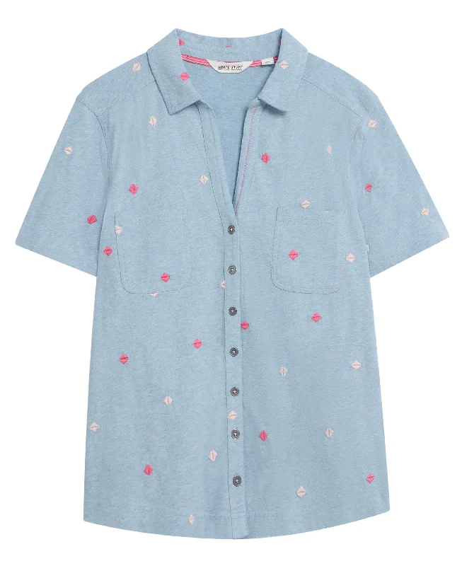 Affordable Online Boutiques Penny Pocket Embroidered Shirt - Blue Multi
