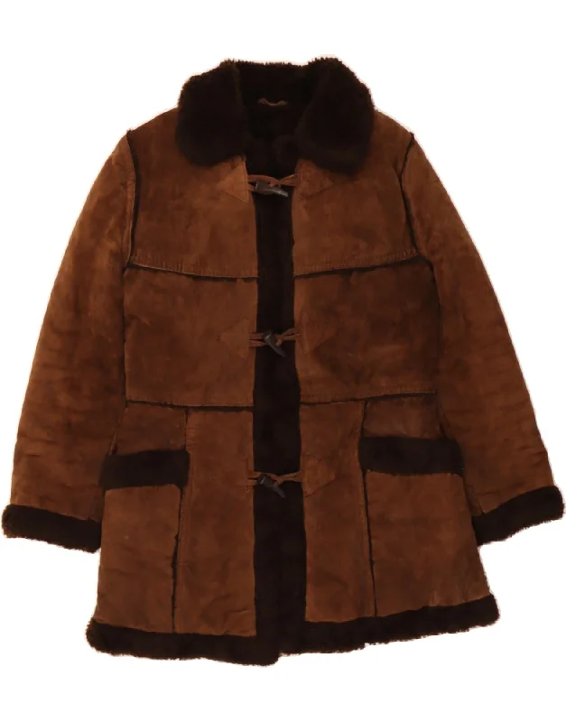 Chic Women's Clothing Online VINTAGE Womens Shearling Jacket UK 10 Small Brown