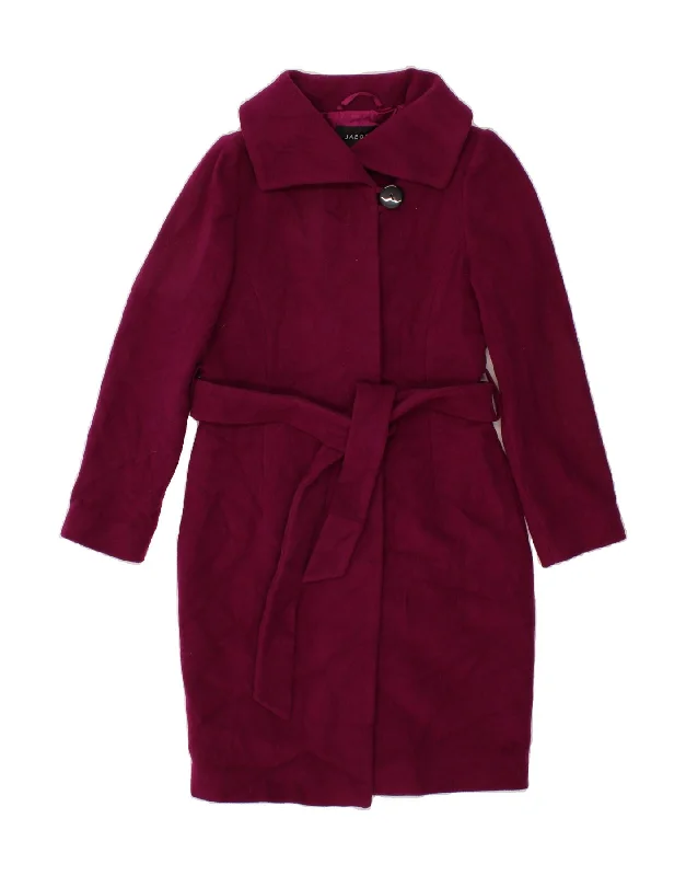 Relaxed Style JAEGER Womens Overcoat UK 8 Small Burgundy Wool