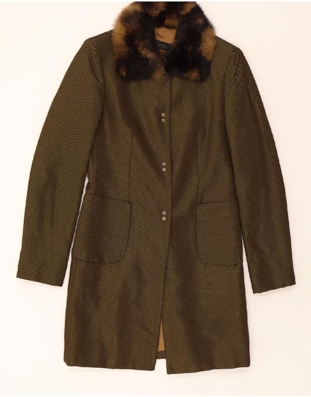 Women's Clothes GIGLI Womens Overcoat IT 40 Small Khaki Striped Acetate Classic